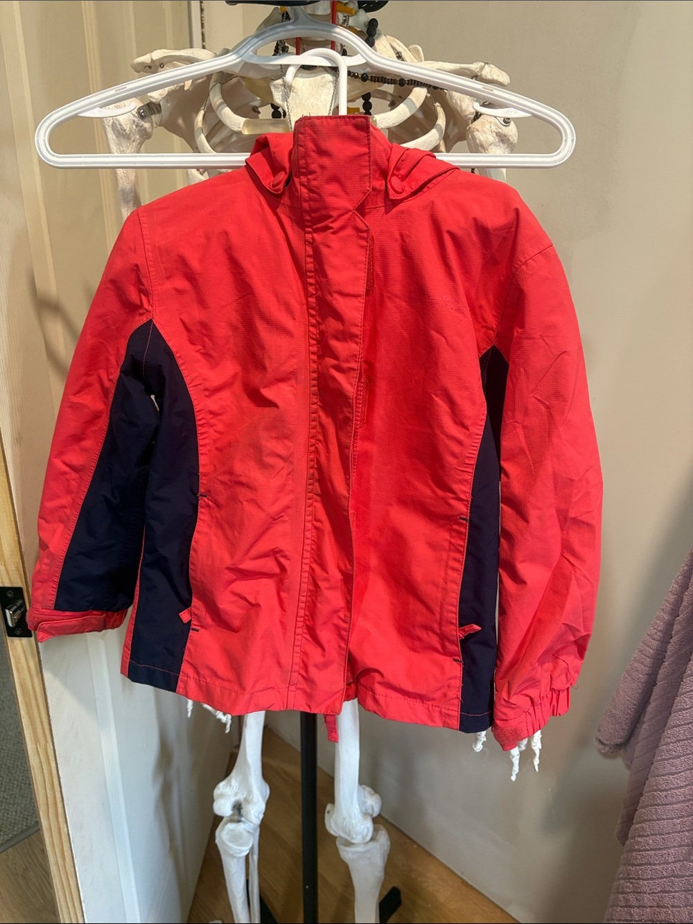 Children's Hooded Red and Navy Raincoat